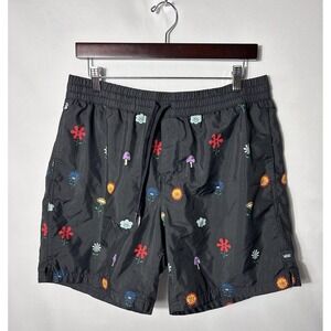 Vans Swim Shorts Mens Large Black Floral Print Mesh Lined Quick Dry Trunks